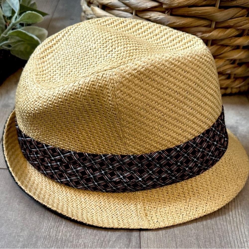 Vintage Ubi Fedora Hat Stylish Tan Fedora with Geometric Patterned Band sz M/L